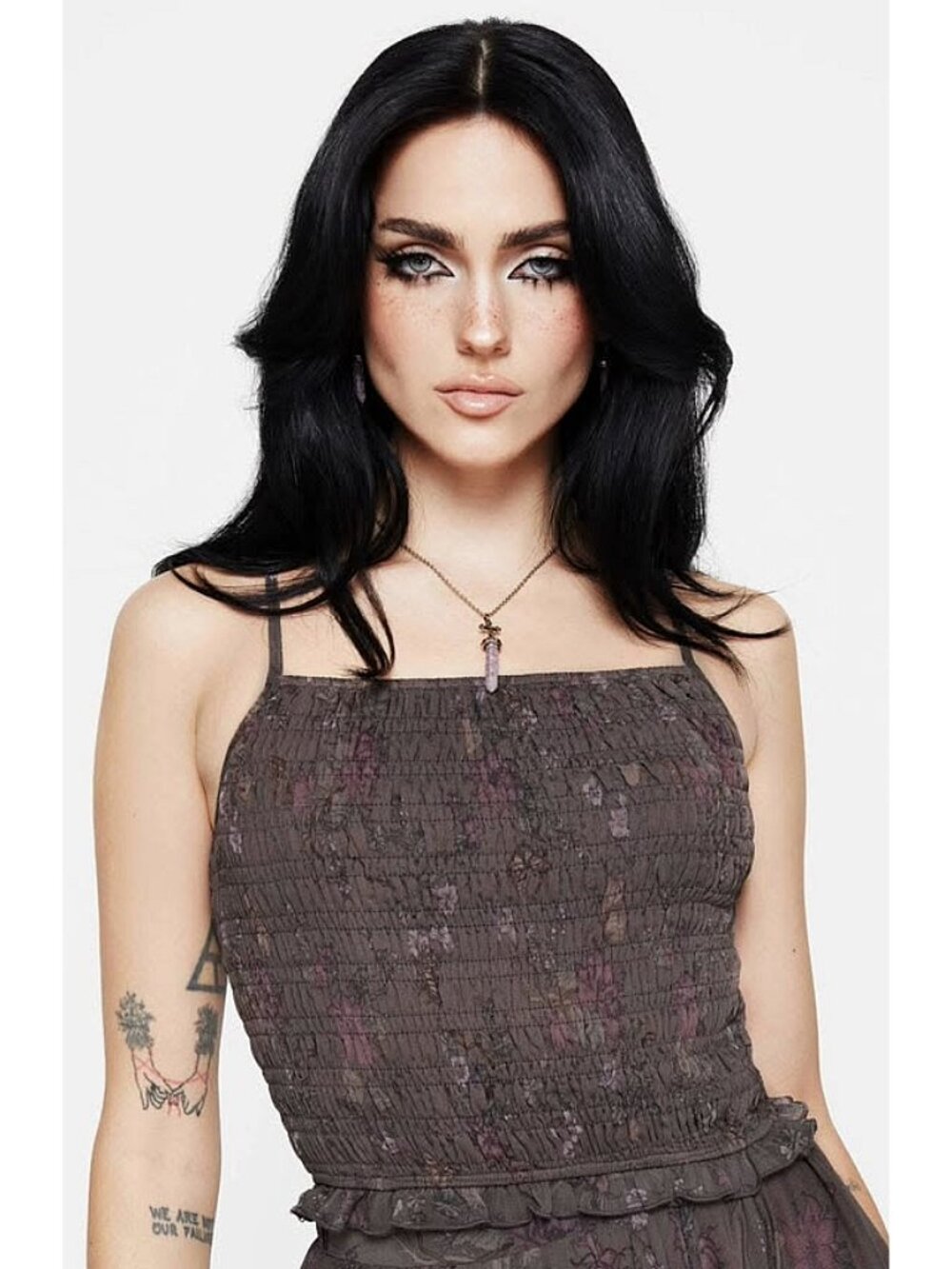 DISTURBIA Arnora floral whimsigoth shirred bodice cami top US8